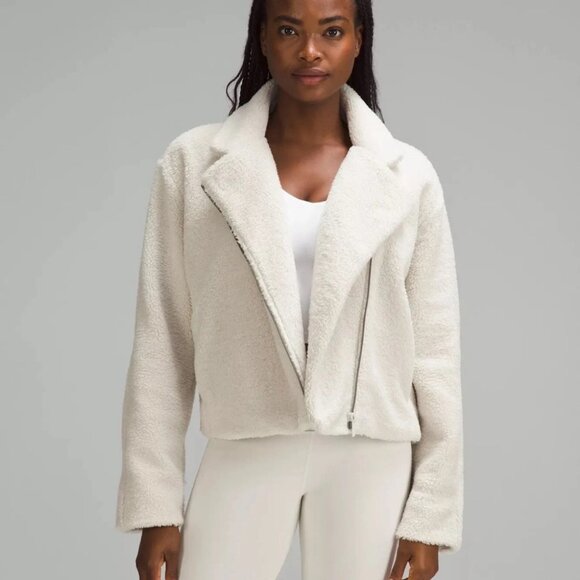 Lululemon NWT  Textured Fleece Moto Collared Jacket White Bone 4 - Picture 1 of 6